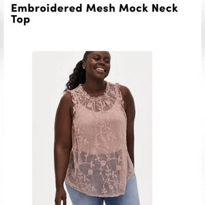 TORRID cute lace mesh embroidered see through pink blouse sheer cute